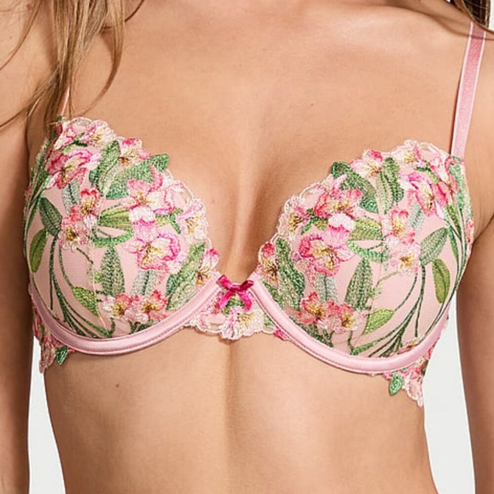 DREAM ANGELS VICTORIA'S SECRET-LILY EMBROIDERY PUSH-UP BRA -BLUSH PINK, 36DD
